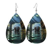 Élégantes boucles d'oreilles en cuir avec motif éléphant asiatique dans l'eau pour femme - Bijoux pendants en forme de larme, accessoire de fête léger à paillettes, taille unique, cuir, pas de pierre