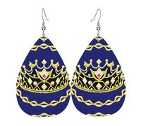 Élégantes boucles d'oreilles fantaisie en cuir imprimé diadème pour femme - Bijoux pendants en forme de larme, accessoire de fête léger à paillettes, taille unique, cuir, pas de pierre précieuse