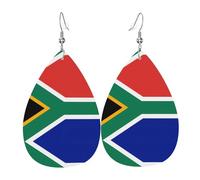 Élégantes boucles d'oreilles pendantes pour femme avec motif drapeau de l'Afrique du Sud - Bijoux légers en cuir en forme de larme, parfaits pour les fêtes de mode, taille unique, Cuir