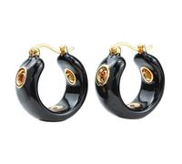 Élégantes boucles d'oreilles pour femme en forme de vague noires - Boucles d'oreilles plaquées or 18 carats en alliage de cuivre avec surface émaillée brillante, détails élégants en PVC, taille unique
