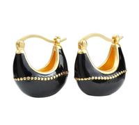 Élégantes boucles d'oreilles pour femme en forme de vague noires - Boucles d'oreilles plaquées or 18 carats en alliage de cuivre avec surface émaillée brillante, détails élégants en PVC, taille unique