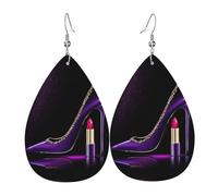 Élégantes boucles d'oreilles violettes à talons hauts avec rouge à lèvres exquises en cuir en forme de goutte sont tendance et légères, couleurs vives et vives, ne se décolorent pas facilement, taille