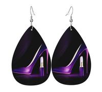 Élégantes boucles d'oreilles violettes à talons hauts avec rouge à lèvres pour femme en forme de goutte en cuir sont adaptées pour les fêtes, les fêtes de vacances et les cadeaux., taille unique