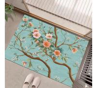 Élégantes Branches Feuilles Fleurs Tapis d'entrée, Fleurs Traditionnelles Antidérapant Paillasson Entrée Lavable - Rose Tapis de Porte Absorbant Et Durable pour Hall Salle de Bain, 90 x 150 cm