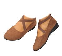 Élégantes chaussures compensées basses avec sangle élastique de couleur unie, soutien de la voûte plantaire, chaussures plates en daim pour femme, mocassins vintage confortables à enfiler pour femme