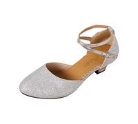 Élégantes chaussures de danse latine scintillantes avec nœud sur le devant, semelle souple rembourrée, sûres pour femme, argenté, 35 EU
