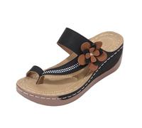 Elegantes Sandalias de Verano Con separador de dedos y diseño Floral calado Para Un Look Casual de Playa. (Black, 43)