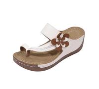 Elegantes Sandalias de Verano Con separador de dedos y diseño Floral calado Para Un Look Casual de Playa. (White, 37)
