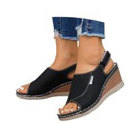 Elegantes sandalias Pure con tacón cómodo - Sandalias planas de verano para la playa y uso diario. (Black-B, 38)