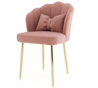 ElegantHighBackCurvedBathChairArmFreewithCushionedSeatStylish MakeupStool&ReadingSeatwithGoldenLegsforLiving Room & Vanity