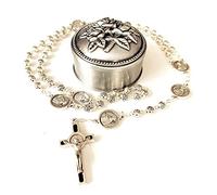 elegantmedical Chapelet de Saint Benoît fait à la main en argent avec pendentif en forme de rose et croix de Jérusalem