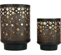 Élégants bougeoirs Étoiles Métal Noir/Doré Décoration de table Noël Lot de 2 H13,5cm/19cm