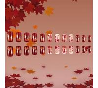 Élégants Feuilles D'érable De Thanksgiving Press Sur Les Ongles De Forme Carrée Courte Nails Art Decoration 24pcs Pour La Fête Et À Usage Quotidien.