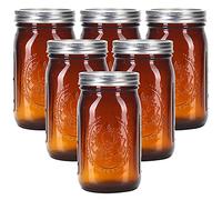eleganttime Amber Glass Mason Jars 32 oz Wide Mouth with Airtight Lids and Bands 6 Pack Large Glass Canning Mason Jars with Lids Quart Wide Mason Jars,Great for Canning Jar Pickle Fermenting Jam Jar
