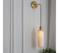 ElegantWhiteRibbedGlassWallSconceNordicCeramicShade & GoldAccentFrenchCountryMilkGlassLightforBedroomDecorStylish Wall MountedLamp