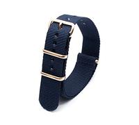 Elegantyl Bracelet de montre 18mm 20mm 22mm 24mm Bracelet de montre à rayures en nylon multicolore avec boucle en or rose, Bleu, 22mm