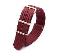 Elegantyl Bracelet de montre 18mm 20mm 22mm 24mm Bracelet de montre à rayures en nylon multicolore avec boucle en or rose, Vin rouge, 18mm