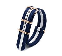 Elegantyl Bracelet de montre 18mm 20mm 22mm 24mm Bracelet de montre à rayures en nylon multicolore avec boucle en or rose, 18mm