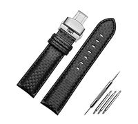 Elegantyl Bracelet de montre en fibre de carbone 18mm - 24mm noir avec ligne blanc rouge bleu orange pour accessoires de montre pour homme, 22mm