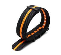 Elegantyl Bracelet de montre en nylon noir + bracelet de montre rayé orange 18mm - 24mm bracelet de montre sport étanche, 20mm