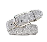 Elegantyl Femmes paillettes or ceinture femme argent Pu cuir taille ceinture femmes décontracté ceinture 80-115cm jean ceinture, Argent, 95cm
