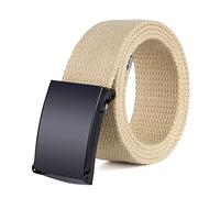 Elegantyl Hommes Ceinture Homme Casual Boucle Métallique Sangle Plaine Toile Ceintures Largeur 3.8cm Nylon Ceinture Tressée, Kaki, 130cm