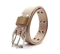 Elegantyl Nylon Tressé Ceinture Hommes Femmes Ceinture Double Oeillet Trou Boucle Ceinture 3.2cm Largeur Jeans Ceintures, Kaki, 110cm