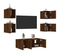 Eleganz 6 pièces. Ensemble de salon avec éclairage effet chêne marron en bois - Ensemble de salon moderne avec éclairage intégré pour une ambiance élégante