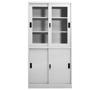Eleganz Armoire de bureau, avec porte coulissante, 90 x 40 x 180 cm, moderne, en acier, pour salon et bureau, peu encombrante et durable, gris clair
