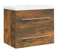 Eleganz Armoire de lavabo avec bac encastrable en bois de chêne fumé - Ensemble de meubles de salle de bain pour salle de bain moderne, durable et peu encombrant