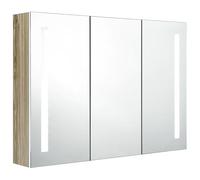 Eleganz Armoire de salle de bain à miroir - 89 x 14 x 62 cm - Blanc/chêne - MDF avec revêtement mélamine et verre de sécurité - Armoire de salle de bain moderne avec éclairage, espace de rangement et