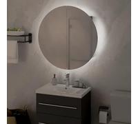 Eleganz Armoire de salle de bain avec éclairage et miroir rond, armoire en bois gris, 47 x 47 x 17,5 cm, ensemble de meubles de salle de bain, moderne, avec PVC et verre, pour petites salles de bains