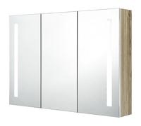 Eleganz Armoire de salle de bain avec miroir, 89 x 14 x 62 cm, blanc/chêne, en MDF avec revêtement mélamine et miroir en verre, ensemble de meubles de salle de bain élégants avec éclairage, armoire à