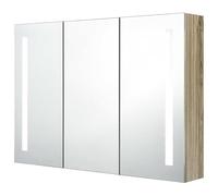 Eleganz Armoire de salle de bain avec miroir, aspect chêne, 89 x 14 x 62 cm, en MDF avec revêtement en mélamine et miroir en verre, ensemble de meubles de salle de bain élégant pour salles de bains