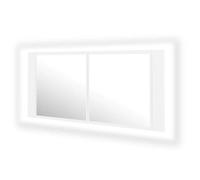 Eleganz Armoire de salle de bain, blanche, 100 x 12 x 45 cm, en bois dérivé du bois et acrylique, armoire à miroir moderne, avec éclairage, pour ensembles de meubles de salle de bain, peu encombrante