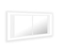 Eleganz Armoire de salle de bain, blanche, 100 x 12 x 45 cm, en bois dérivé du bois et acrylique, armoire à miroir moderne, avec éclairage, pour salle de bain et douche, optimisation de l'espace de