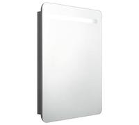 Eleganz Armoire de salle de bain, grise, 60 x 11 x 80 cm, en MDF avec revêtement en résine mélamine et verre, armoire à miroir moderne, avec éclairage, pour salle de bain, chambre à coucher ou couloir