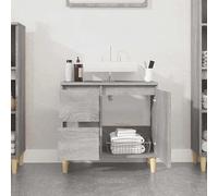 Eleganz Armoire de salle de bain, grise, Sonoma, 65 x 33 x 60 cm, en bois massif d'eucalyptus, élégante et peu encombrante pour les petites salles de bains