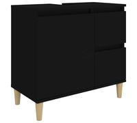 Eleganz Armoire de salle de bain, noire, 65 x 33 x 60 cm, en bois massif d'eucalyptus, moderne, avec espace de rangement pour mettre de l'ordre dans la salle de bain