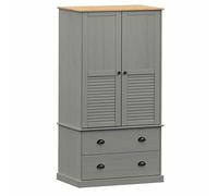 Eleganz Armoire VIGO grise 90 x 55 x 170 cm en pin massif avec finition cirée, armoire de chambre pour plus d'espace de rangement et naturel
