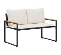 Eleganz Banc de jardin en rotin avec coussin - 115 x 65 x 72 cm - Noir/blanc crème - Banc d'extérieur confortable pour terrasse et jardin - Résistant aux intempéries et durable