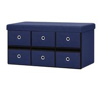 Eleganz Banc pliable avec espace de rangement - Tabouret de coiffeuse en aspect lin (100 % polyester et MDF) - Peu encombrant et stable pour les petits espaces - Bleu 76 x 38 x 38 cm