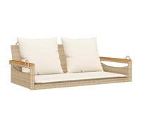 Eleganz Banc suspendu avec coussin beige 109 x 62 x 40 cm - rotin polyéthylène, acier revêtu par pulvérisation et bois d'acacia massif - Parfait pour le jardin, la terrasse ou le balcon - Durable et