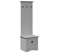 Eleganz BODO Armoire de couloir avec crochets - Gris - 50 x 40 x 157 cm - Pin massif et métal - Tabouret de coiffeuse - Espace de rangement pour couloir et entrée - Robuste et durable