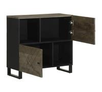 Eleganz Buffet en bois de manguier noir 80 x 33 x 75 cm - Système d'étagères en bois massif avec aspect sablé et finition grise - Meuble de salon moderne