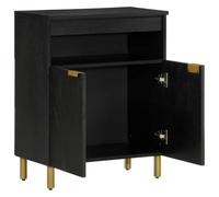 Eleganz Buffet noir 60 x 33 x 75 cm, en bois massif de manguier, système d'étagères moderne pour salon et salle à manger, élégant et durable