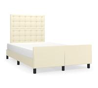 Eleganz Cadre de lit avec tête de lit, crème, 120 x 200 cm, en cuir synthétique moderne, blanc, avec bois de mélèze massif, design stable pour un sommeil réparateur