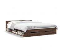 Eleganz Cadre de lit avec tiroirs, 150 x 200 cm, marron aspect chêne, cadre de lit en bois massif avec espace de rangement pour plus d'ordre, meuble de chambre au design rustique