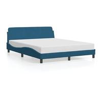 Eleganz Cadre de lit Dover, 160 x 200 cm, bleu, housse en velours avec tête de lit, pour chambre à coucher moderne, durable et confortable