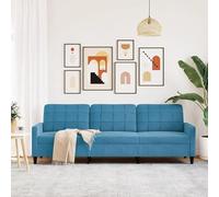 Eleganz Canapé 3 places bleu 210 cm, en velours, pour salon, futon, avec assise confortable et housse durable, idéal pour les petits espaces et les familles